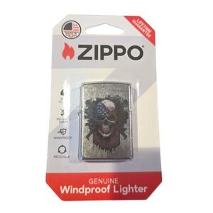 Zippo Genuine Windproof Lighter US Flag Skull #207 Lifetime‎ Guarantee NEW